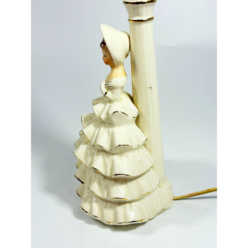 Porcelain Boudoir Table Small Night Light TV Television Lamp Southern Belle Girl Dress Victorian Coquette Girls Room Nursery Bathroom Japan