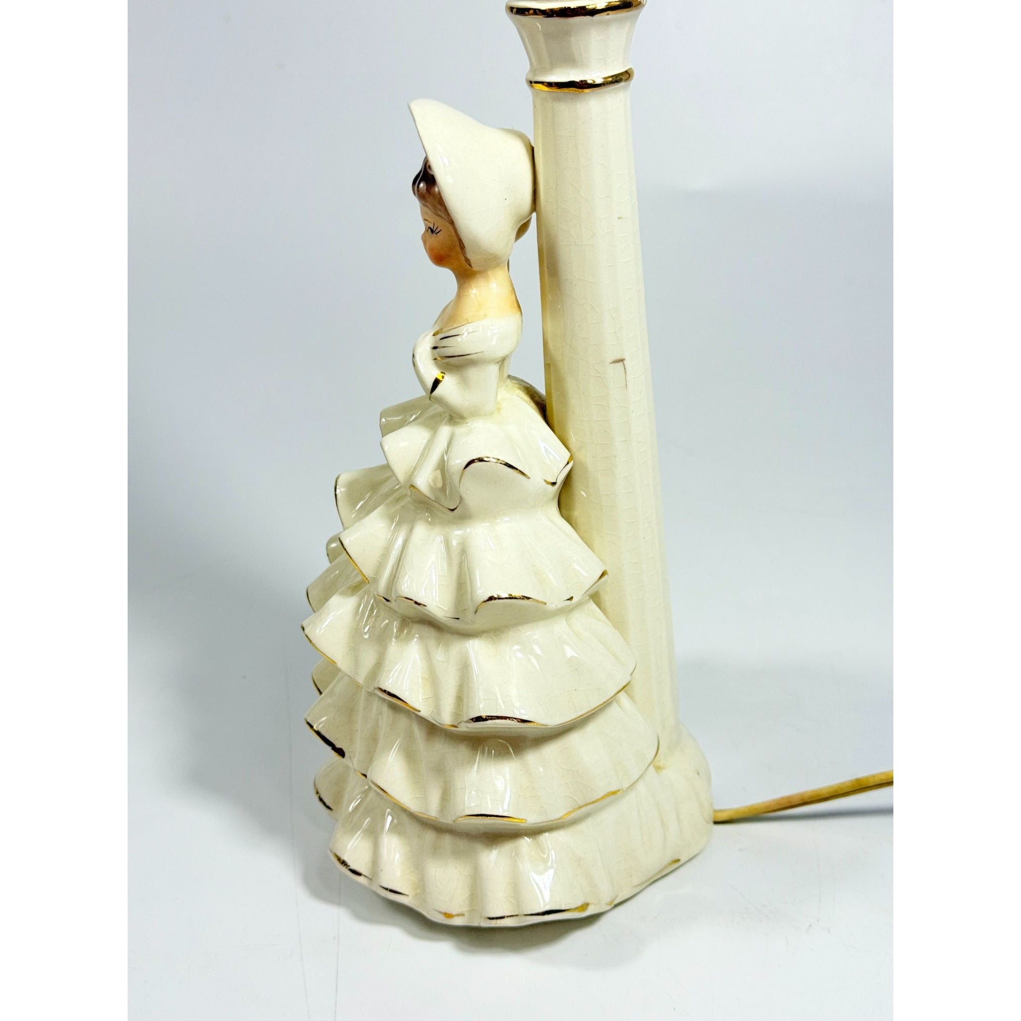 Porcelain Boudoir Table Small Night Light TV Television Lamp Southern Belle Girl Dress Victorian Coquette Girls Room Nursery Bathroom Japan