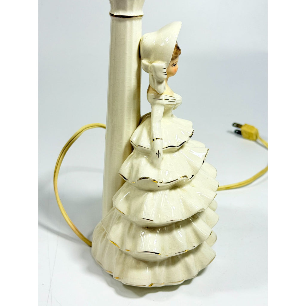 Porcelain Boudoir Table Small Night Light TV Television Lamp Southern Belle Girl Dress Victorian Coquette Girls Room Nursery Bathroom Japan