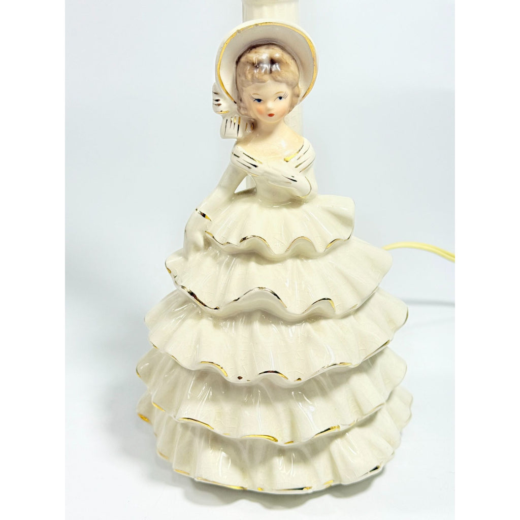 Porcelain Boudoir Table Small Night Light TV Television Lamp Southern Belle Girl Dress Victorian Coquette Girls Room Nursery Bathroom Japan