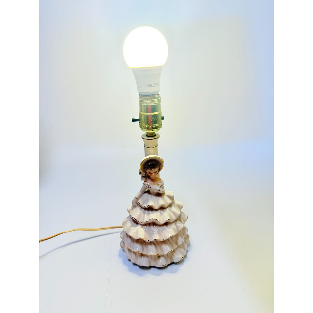 Porcelain Boudoir Table Small Night Light TV Television Lamp Southern Belle Girl Dress Victorian Coquette Girls Room Nursery Bathroom Japan