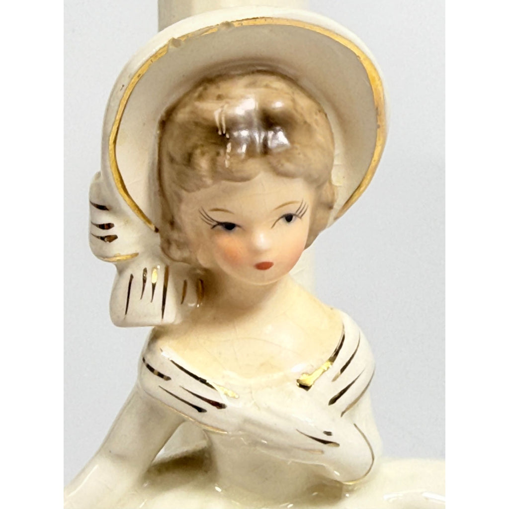 Porcelain Boudoir Table Small Night Light TV Television Lamp Southern Belle Girl Dress Victorian Coquette Girls Room Nursery Bathroom Japan
