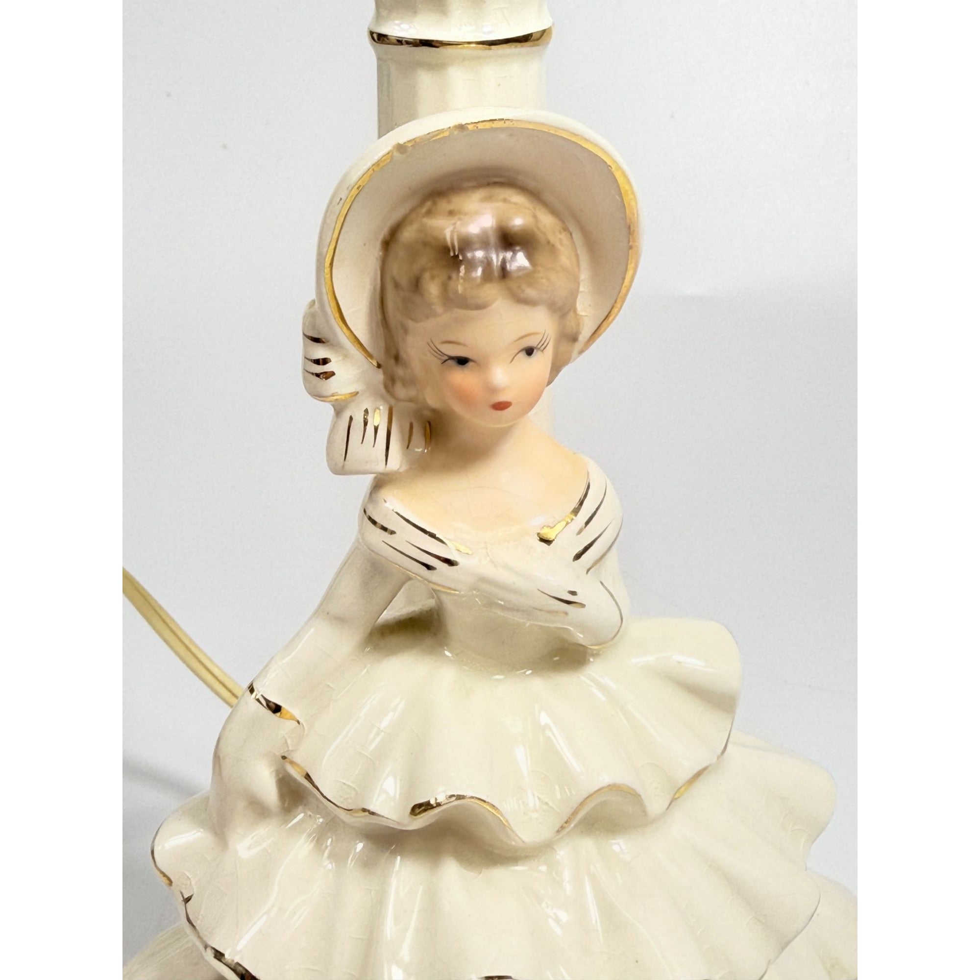 Porcelain Boudoir Table Small Night Light TV Television Lamp Southern Belle Girl Dress Victorian Coquette Girls Room Nursery Bathroom Japan