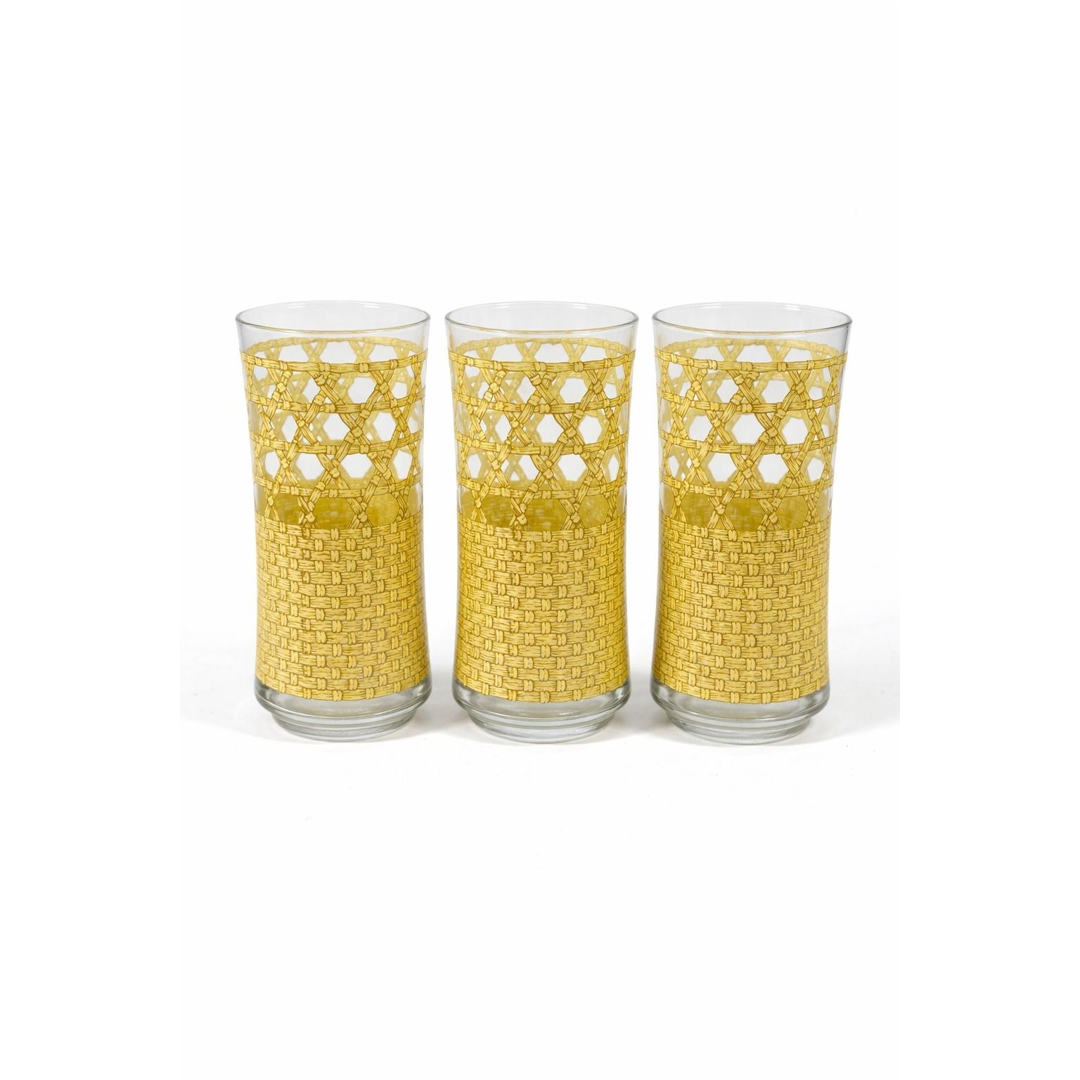 Drinking Ice Tea Water Glasses Set 3 Libbey Woven Cane Rattan Bamboo Vintage Retro Glass Tumblers Coastal Grandma Replacement Glassware