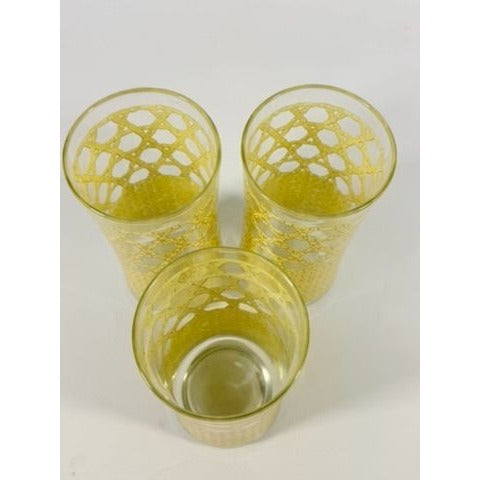 Drinking Ice Tea Water Glasses Set 3 Libbey Woven Cane Rattan Bamboo Vintage Retro Glass Tumblers Coastal Grandma Replacement Glassware