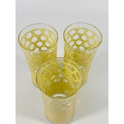 Drinking Ice Tea Water Glasses Set 3 Libbey Woven Cane Rattan Bamboo Vintage Retro Glass Tumblers Coastal Grandma Replacement Glassware