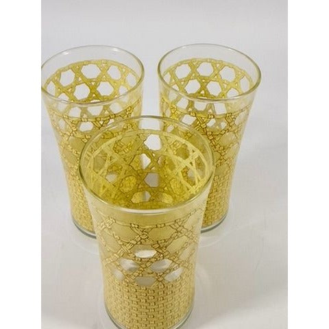 Drinking Ice Tea Water Glasses Set 3 Libbey Woven Cane Rattan Bamboo Vintage Retro Glass Tumblers Coastal Grandma Replacement Glassware
