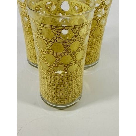 Drinking Ice Tea Water Glasses Set 3 Libbey Woven Cane Rattan Bamboo Vintage Retro Glass Tumblers Coastal Grandma Replacement Glassware