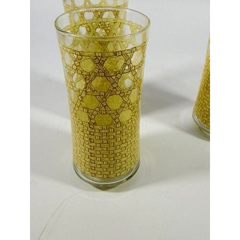 Drinking Ice Tea Water Glasses Set 3 Libbey Woven Cane Rattan Bamboo Vintage Retro Glass Tumblers Coastal Grandma Replacement Glassware
