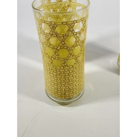 Drinking Ice Tea Water Glasses Set 3 Libbey Woven Cane Rattan Bamboo Vintage Retro Glass Tumblers Coastal Grandma Replacement Glassware
