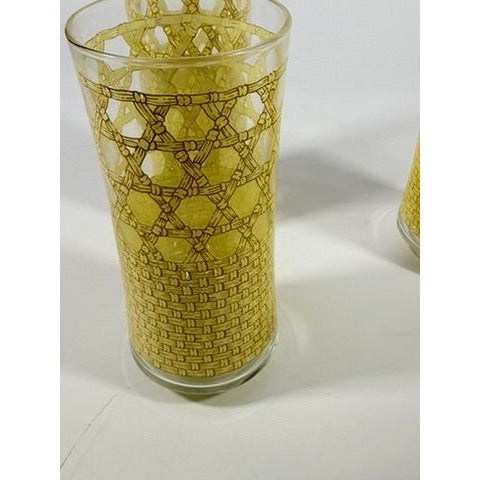 Drinking Ice Tea Water Glasses Set 3 Libbey Woven Cane Rattan Bamboo Vintage Retro Glass Tumblers Coastal Grandma Replacement Glassware