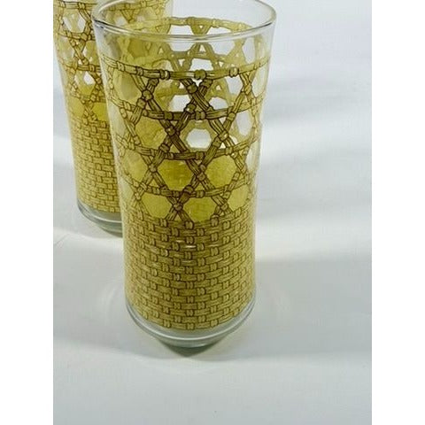 Drinking Ice Tea Water Glasses Set 3 Libbey Woven Cane Rattan Bamboo Vintage Retro Glass Tumblers Coastal Grandma Replacement Glassware