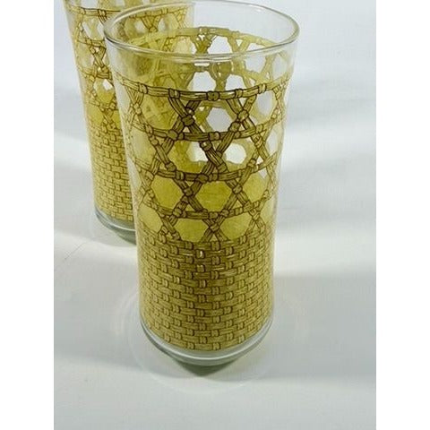 Drinking Ice Tea Water Glasses Set 3 Libbey Woven Cane Rattan Bamboo Vintage Retro Glass Tumblers Coastal Grandma Replacement Glassware