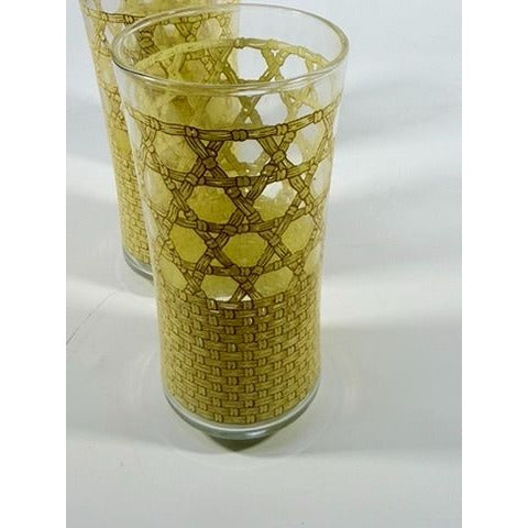 Drinking Ice Tea Water Glasses Set 3 Libbey Woven Cane Rattan Bamboo Vintage Retro Glass Tumblers Coastal Grandma Replacement Glassware