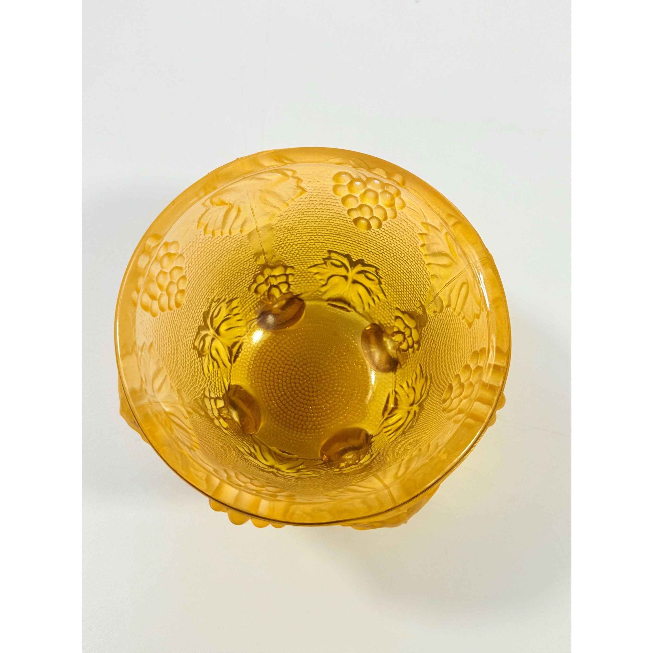 Amber Footed Sugar Candy Dish Jeanette Glass Harvest Grapes and Leaves Covered Dish Orange Glassware Vintage Home Decor Decorative Repoussé