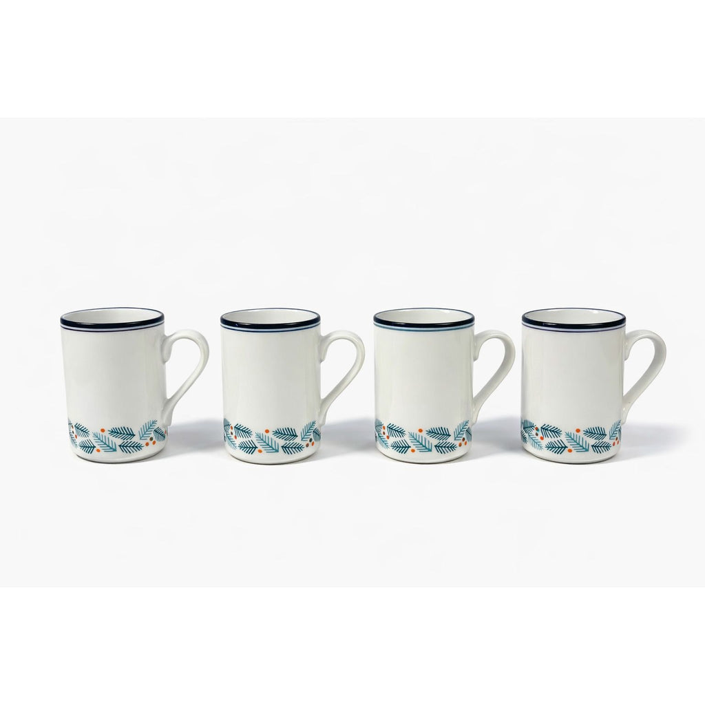 Coffee Tea Mugs  Set 4 Christmas Stoneware Pine Branches Berries Dansk Bistro 10oz Japan Replacement China Scandanavian Style Minimalist
