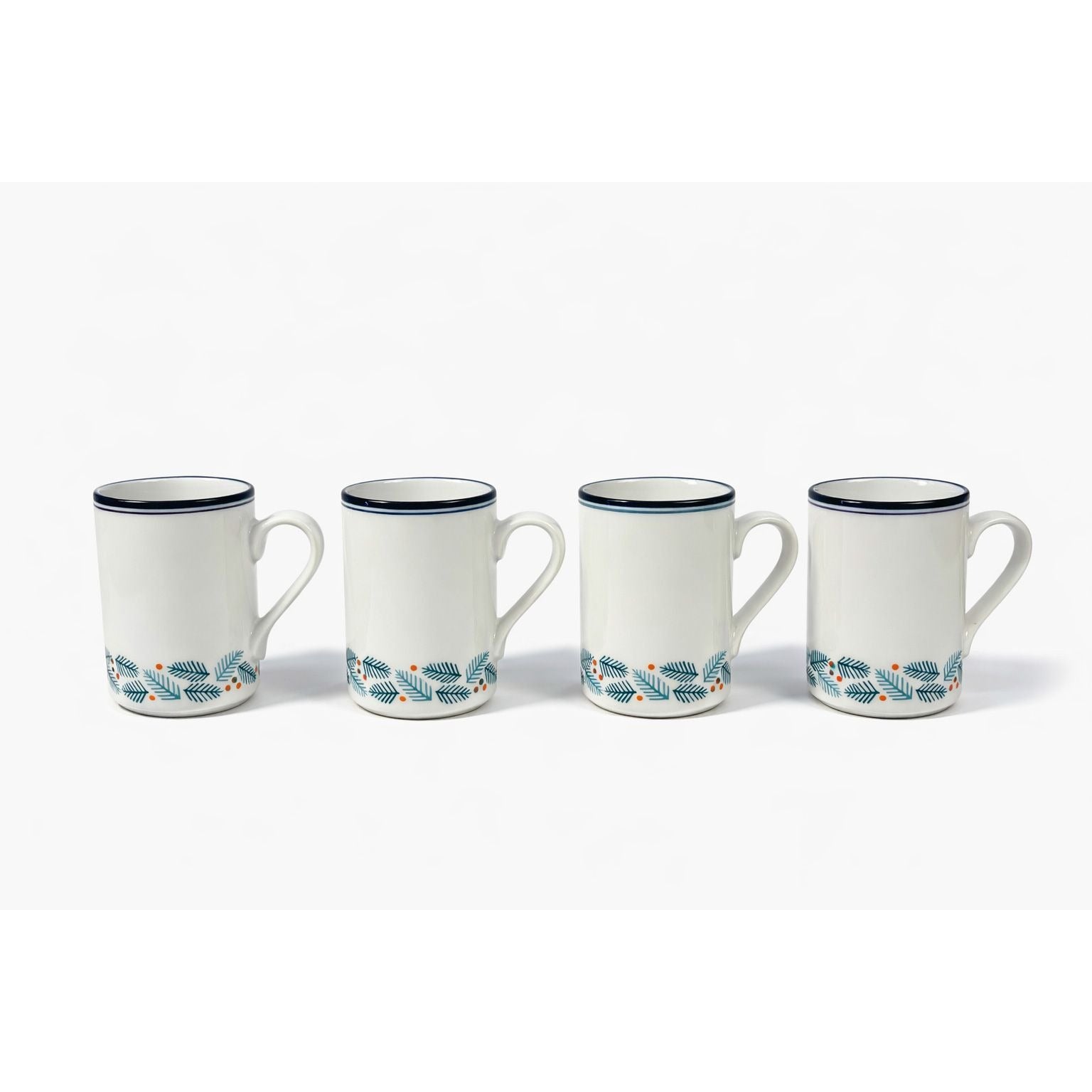 Coffee Tea Mugs  Set 4 Christmas Stoneware Pine Branches Berries Dansk Bistro 10oz Japan Replacement China Scandanavian Style Minimalist