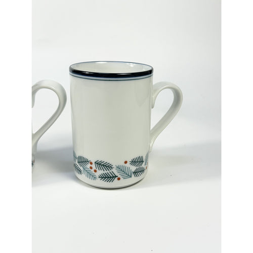 Coffee Tea Mugs  Set 4 Christmas Stoneware Pine Branches Berries Dansk Bistro 10oz Japan Replacement China Scandanavian Style Minimalist