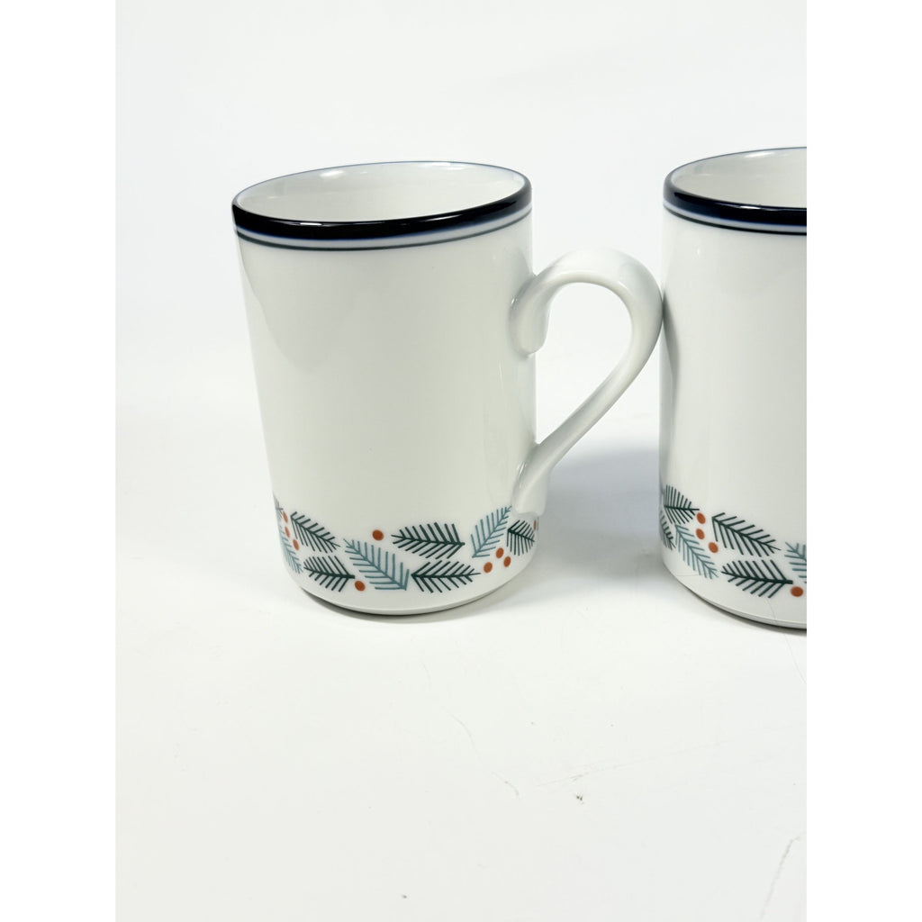 Coffee Tea Mugs  Set 4 Christmas Stoneware Pine Branches Berries Dansk Bistro 10oz Japan Replacement China Scandanavian Style Minimalist