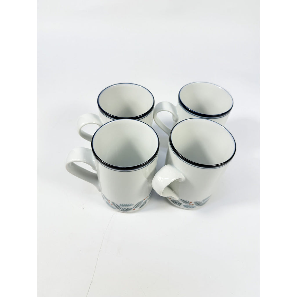 Coffee Tea Mugs  Set 4 Christmas Stoneware Pine Branches Berries Dansk Bistro 10oz Japan Replacement China Scandanavian Style Minimalist