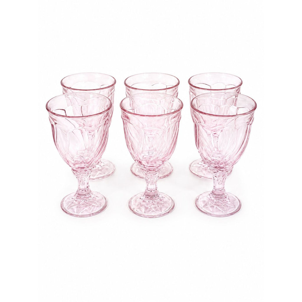 Noritake Pink Swirl Wine Goblets Set 6  Retired Replacement Glassware Stemware Barware Hostess Drinking Glasses