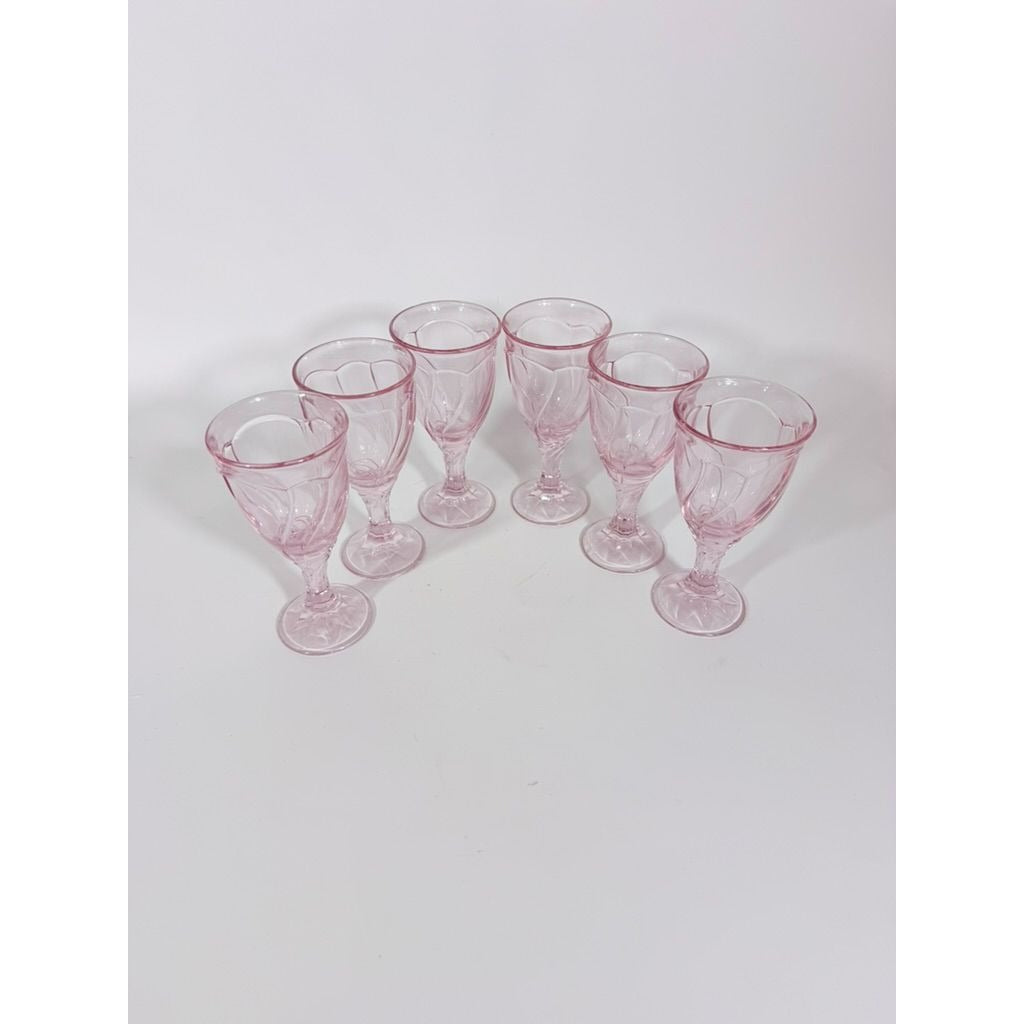 Noritake Pink Swirl Wine Goblets Set 6  Retired Replacement Glassware Stemware Barware Hostess Drinking Glasses