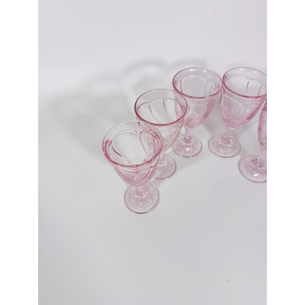 Noritake Pink Swirl Wine Goblets Set 6  Retired Replacement Glassware Stemware Barware Hostess Drinking Glasses
