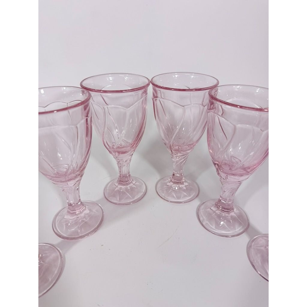 Noritake Pink Swirl Wine Goblets Set 6  Retired Replacement Glassware Stemware Barware Hostess Drinking Glasses