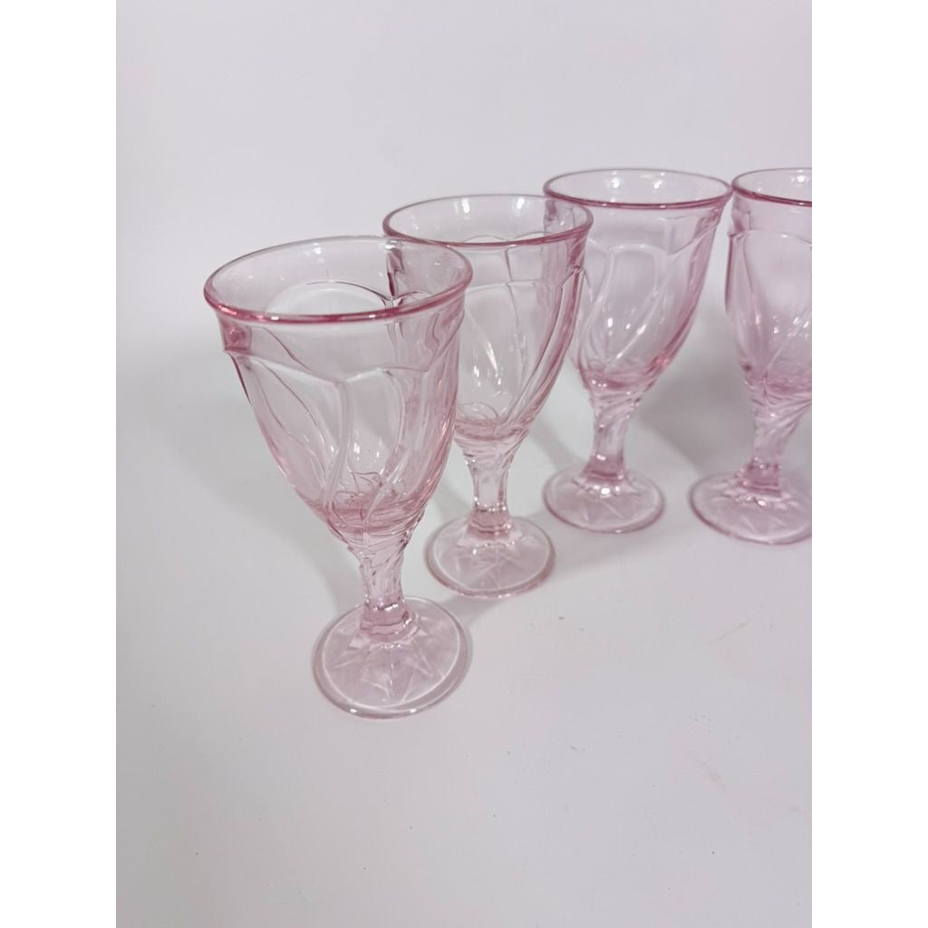 Noritake Pink Swirl Wine Goblets Set 6  Retired Replacement Glassware Stemware Barware Hostess Drinking Glasses