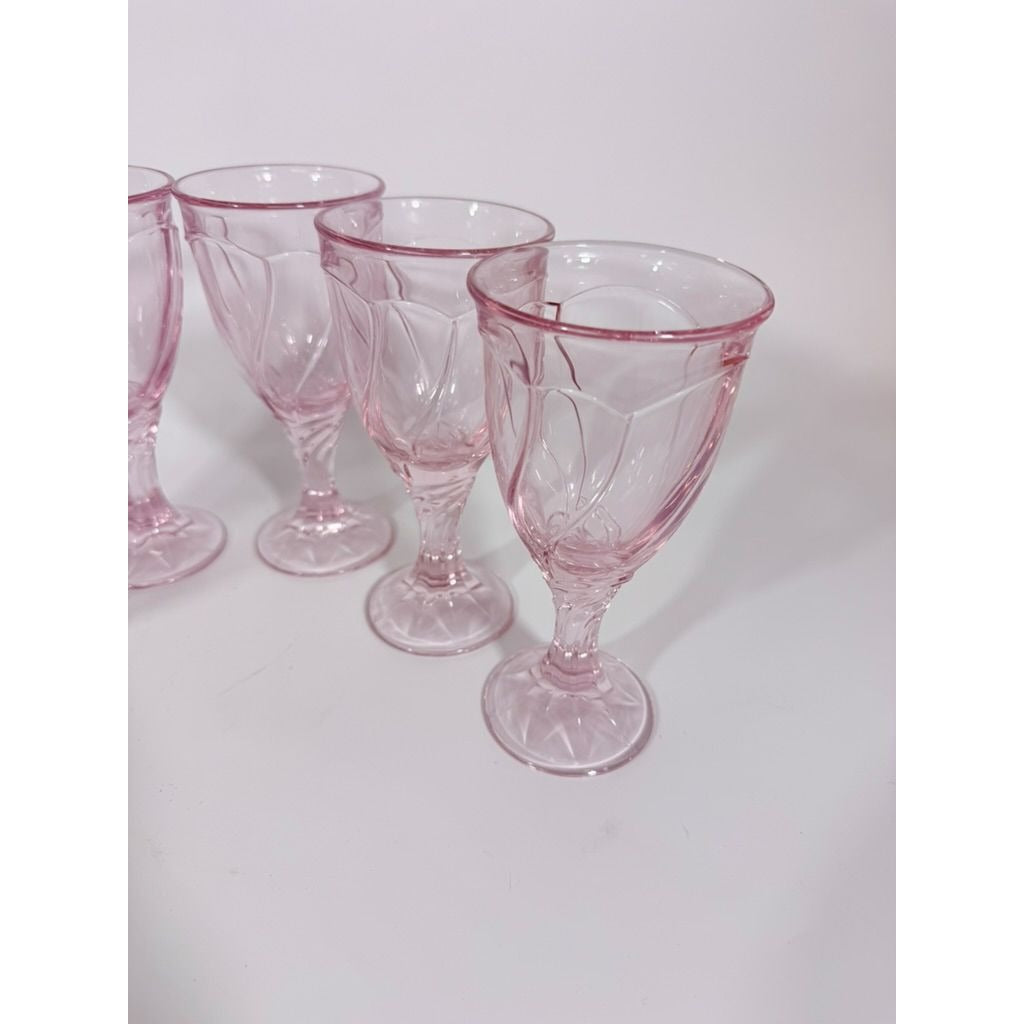 Noritake Pink Swirl Wine Goblets Set 6  Retired Replacement Glassware Stemware Barware Hostess Drinking Glasses