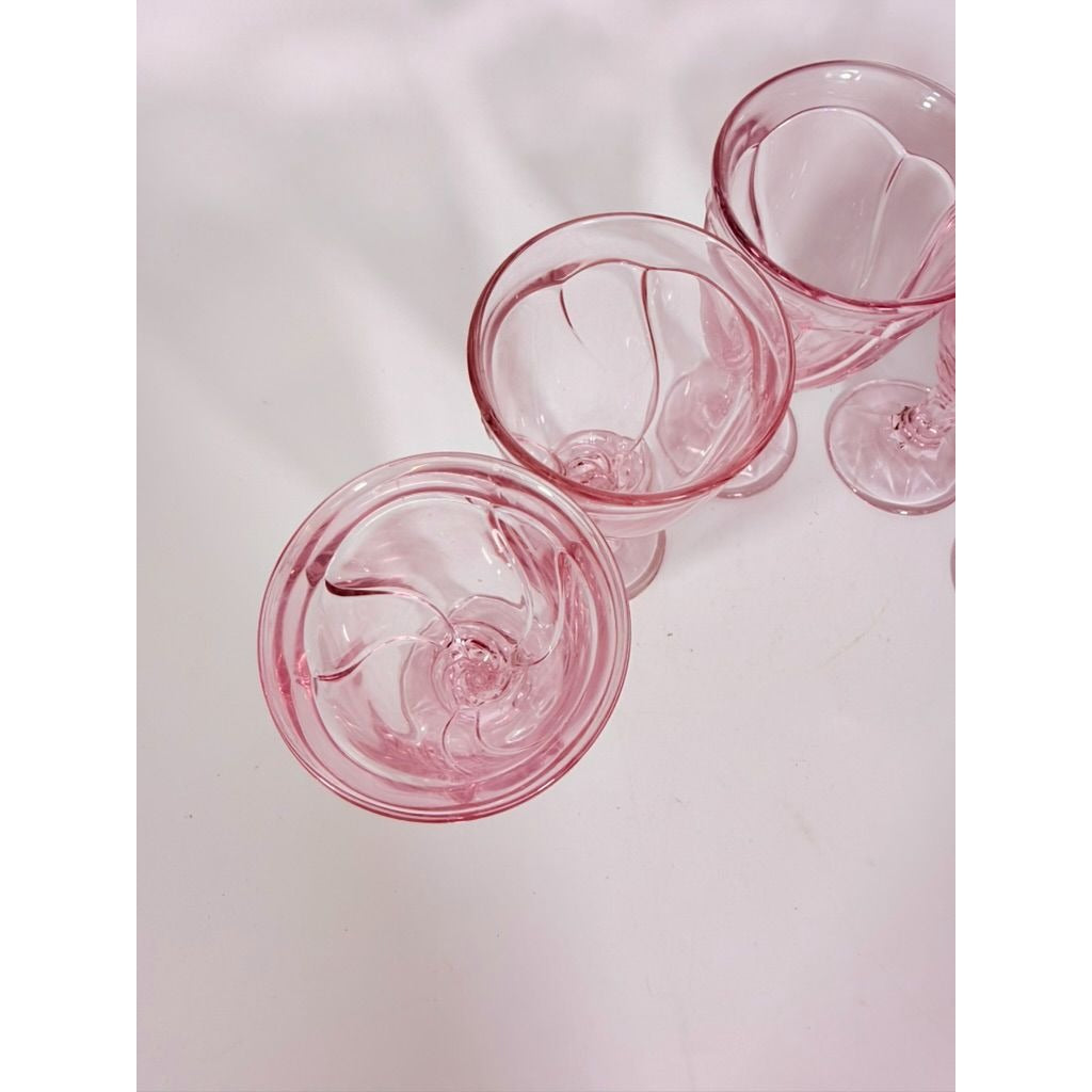 Noritake Pink Swirl Wine Goblets Set 6  Retired Replacement Glassware Stemware Barware Hostess Drinking Glasses