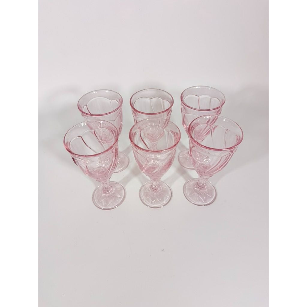 Noritake Pink Swirl Wine Goblets Set 6  Retired Replacement Glassware Stemware Barware Hostess Drinking Glasses