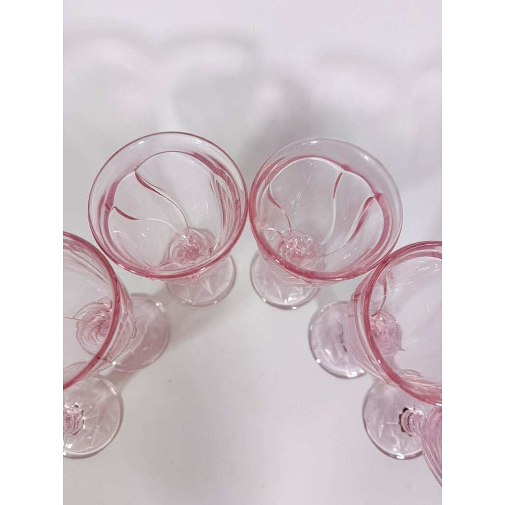 Noritake Pink Swirl Wine Goblets Set 6  Retired Replacement Glassware Stemware Barware Hostess Drinking Glasses