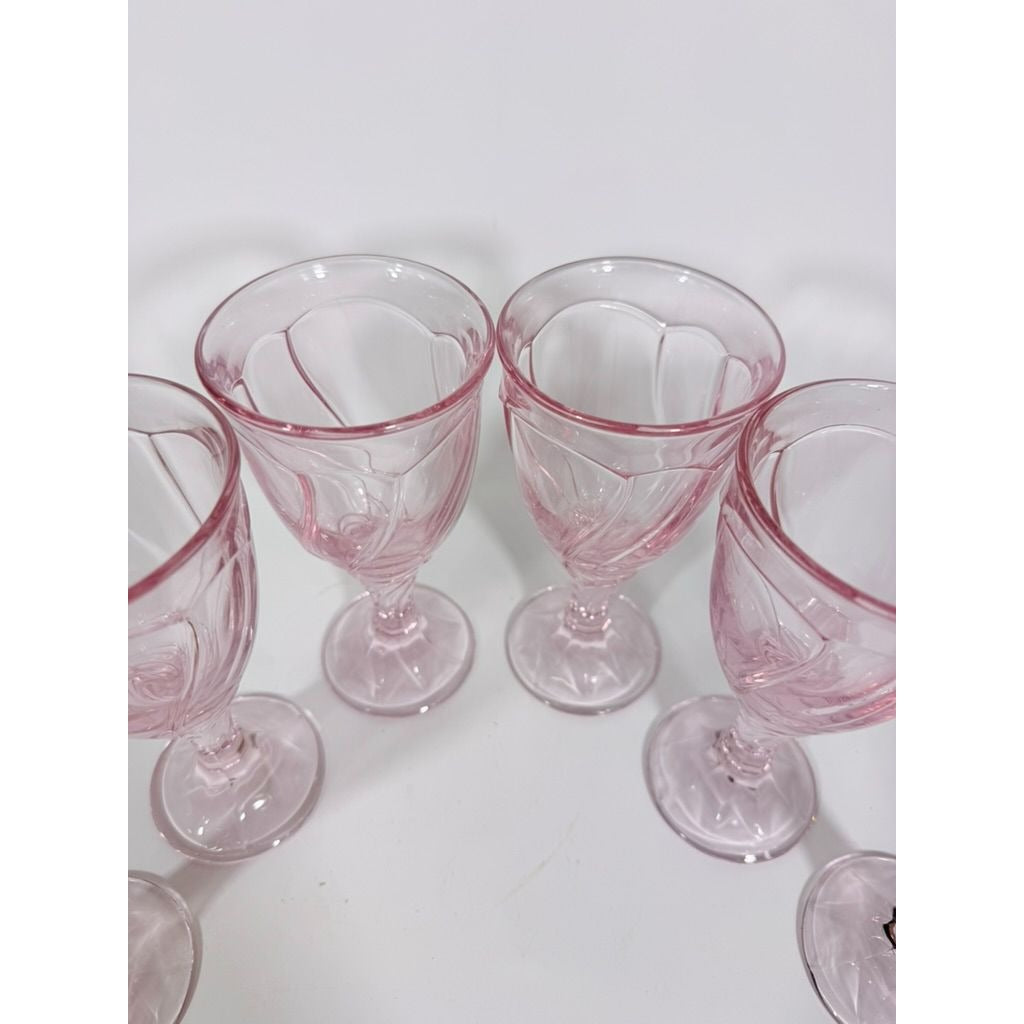 Noritake Pink Swirl Wine Goblets Set 6  Retired Replacement Glassware Stemware Barware Hostess Drinking Glasses