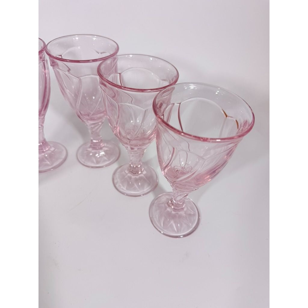 Noritake Pink Swirl Wine Goblets Set 6  Retired Replacement Glassware Stemware Barware Hostess Drinking Glasses