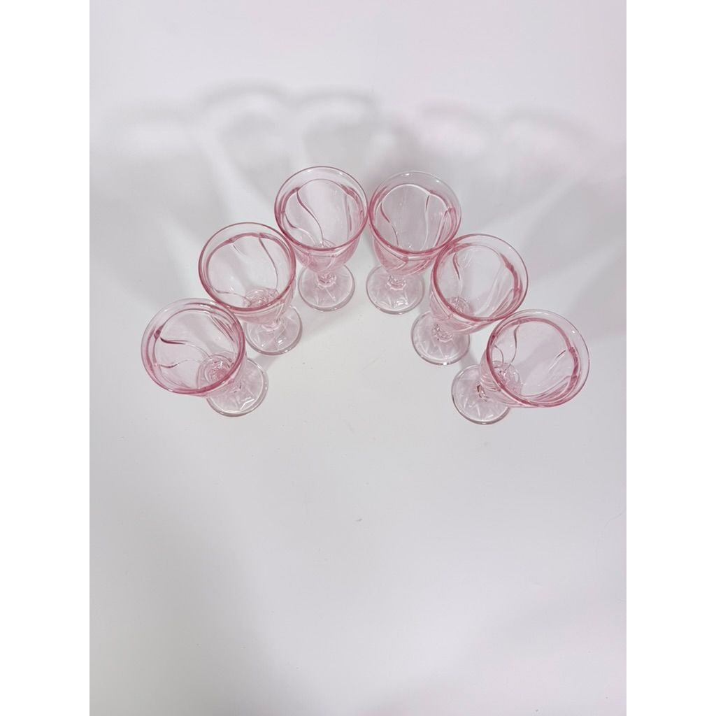Noritake Pink Swirl Wine Goblets Set 6  Retired Replacement Glassware Stemware Barware Hostess Drinking Glasses