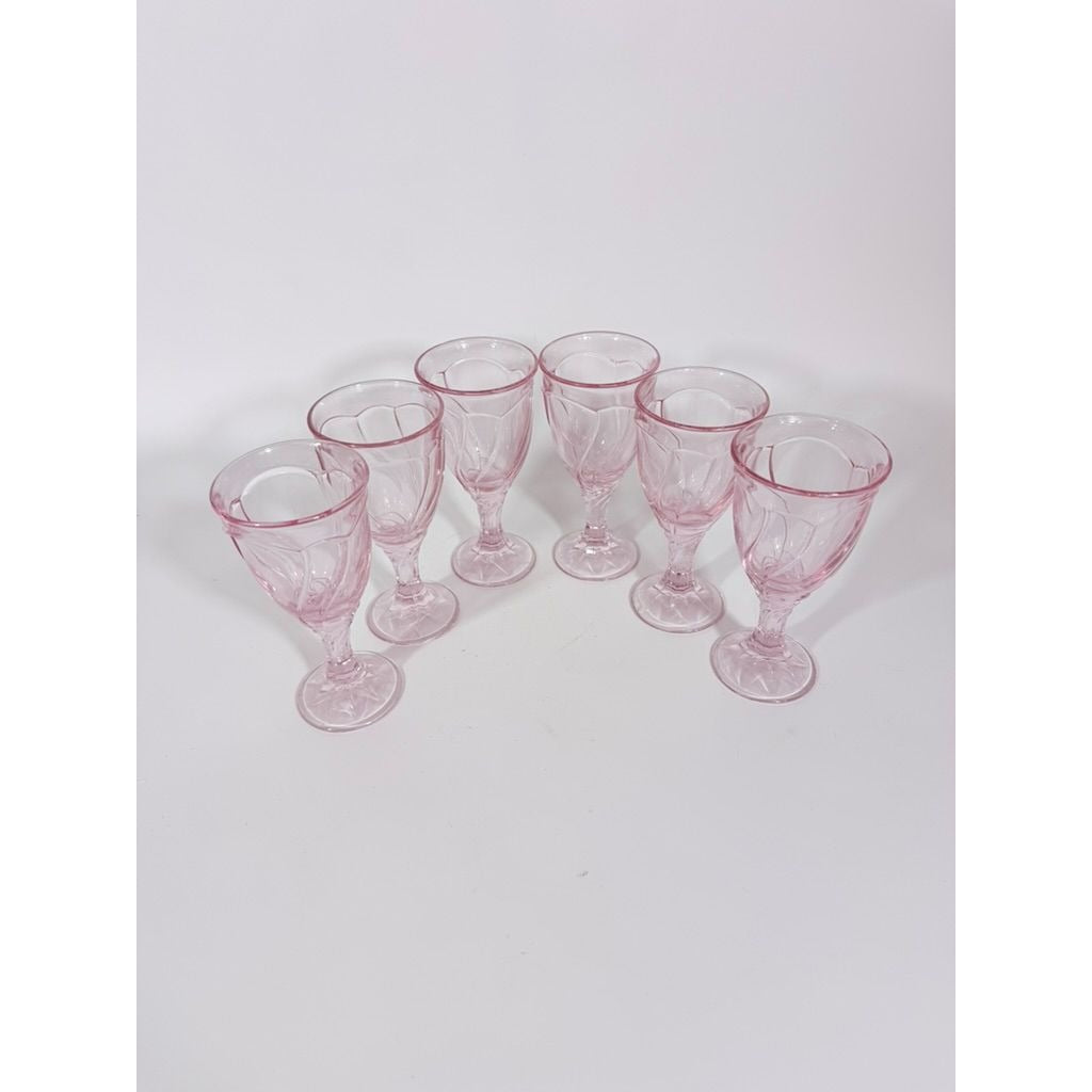 Noritake Pink Swirl Wine Goblets Set 6  Retired Replacement Glassware Stemware Barware Hostess Drinking Glasses