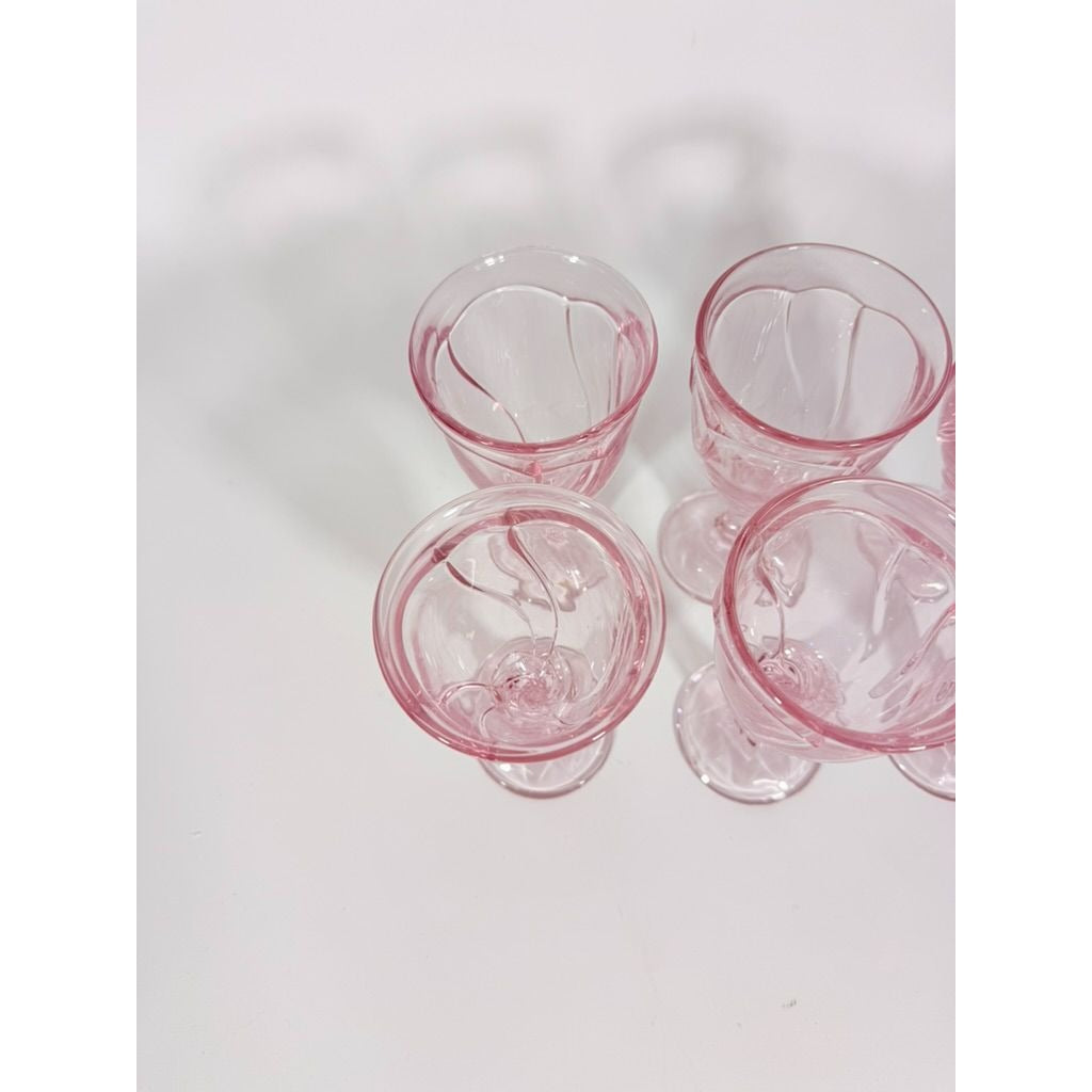 Noritake Pink Swirl Wine Goblets Set 6  Retired Replacement Glassware Stemware Barware Hostess Drinking Glasses