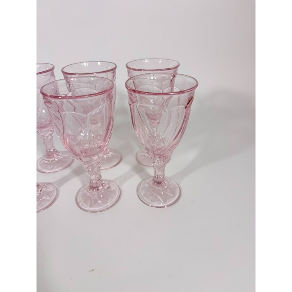 Noritake Pink Swirl Wine Goblets Set 6  Retired Replacement Glassware Stemware Barware Hostess Drinking Glasses