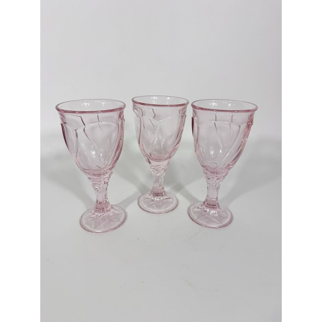 Noritake Pink Swirl Wine Goblets Set 6  Retired Replacement Glassware Stemware Barware Hostess Drinking Glasses