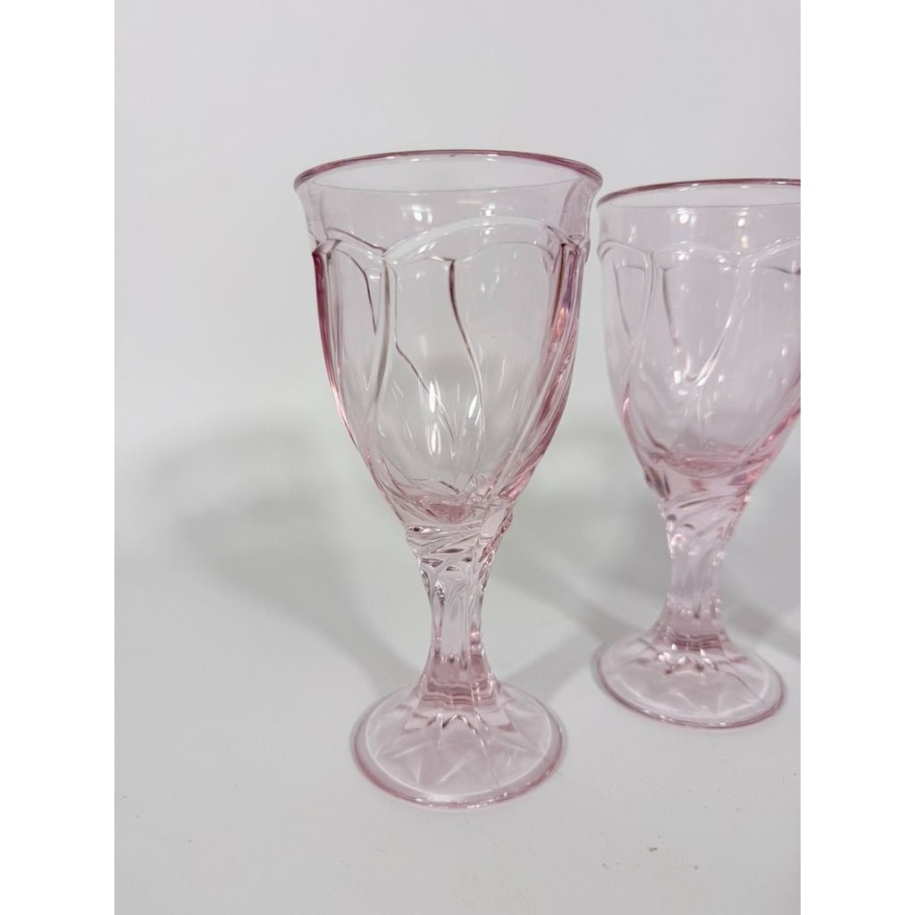 Noritake Pink Swirl Wine Goblets Set 6  Retired Replacement Glassware Stemware Barware Hostess Drinking Glasses