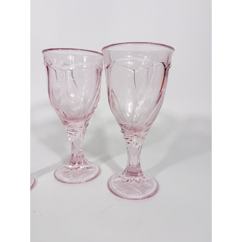 Noritake Pink Swirl Wine Goblets Set 6  Retired Replacement Glassware Stemware Barware Hostess Drinking Glasses