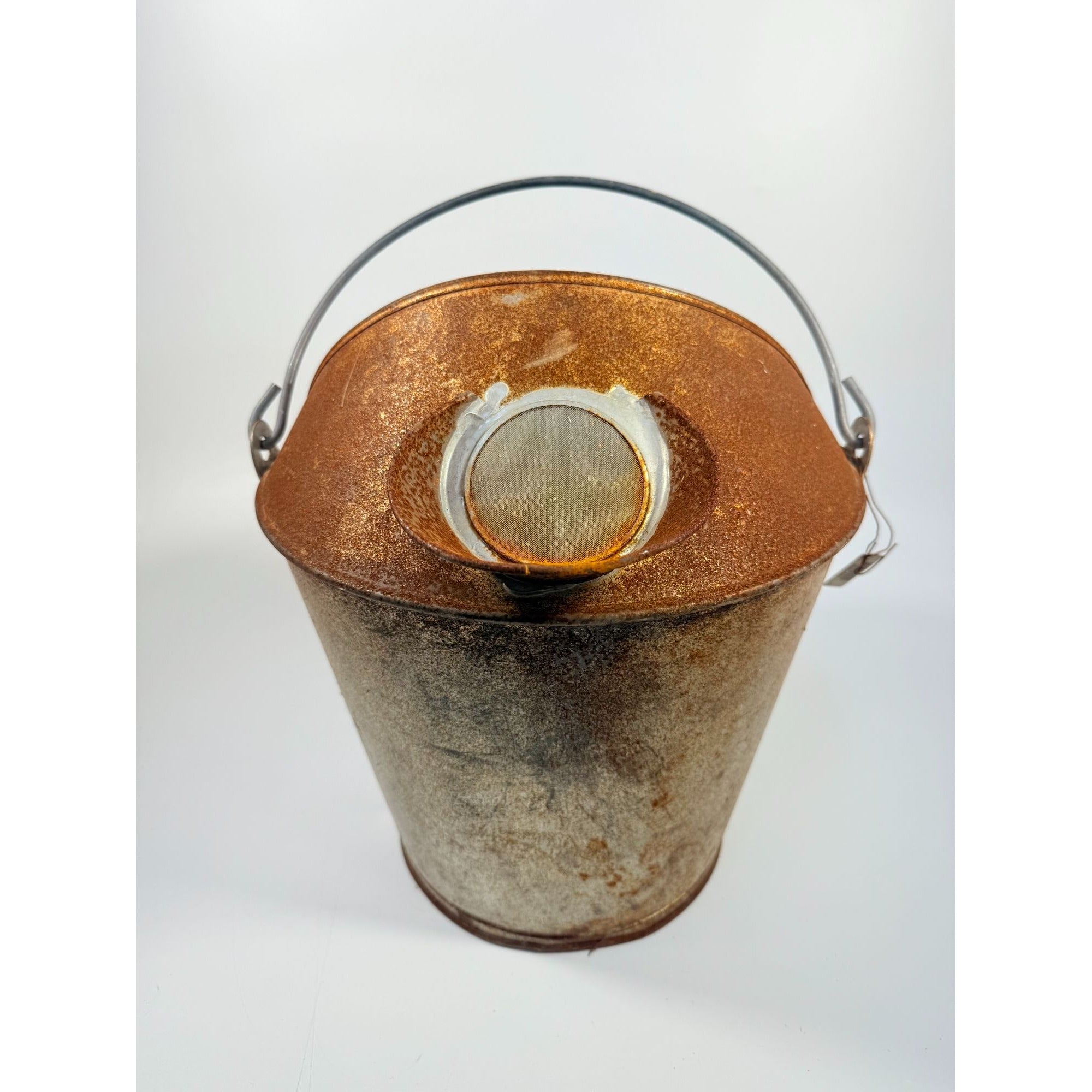 Milk Bucket W/ Screen Spout - 3-4 Gallon Vintage Farmhouse Primitive Country Cottage Granny Core Home Porch Decor Rusty Flower Planter