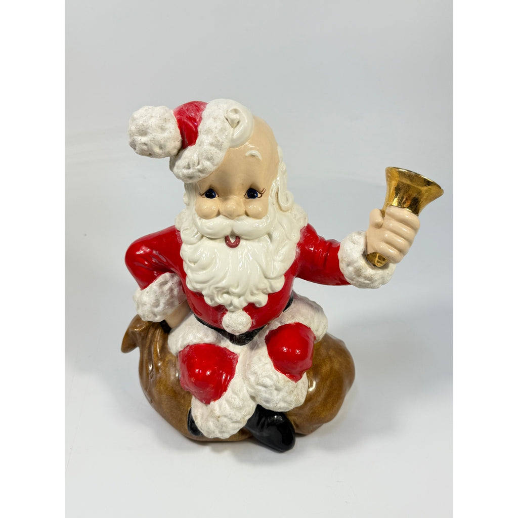 Christmas Santa Claus Figurine Vintage Ceramic  w/ Bell Atlantic Mold Figure 11" Music Box Hand Painted Mid Century Kitchy Jingle Bells
