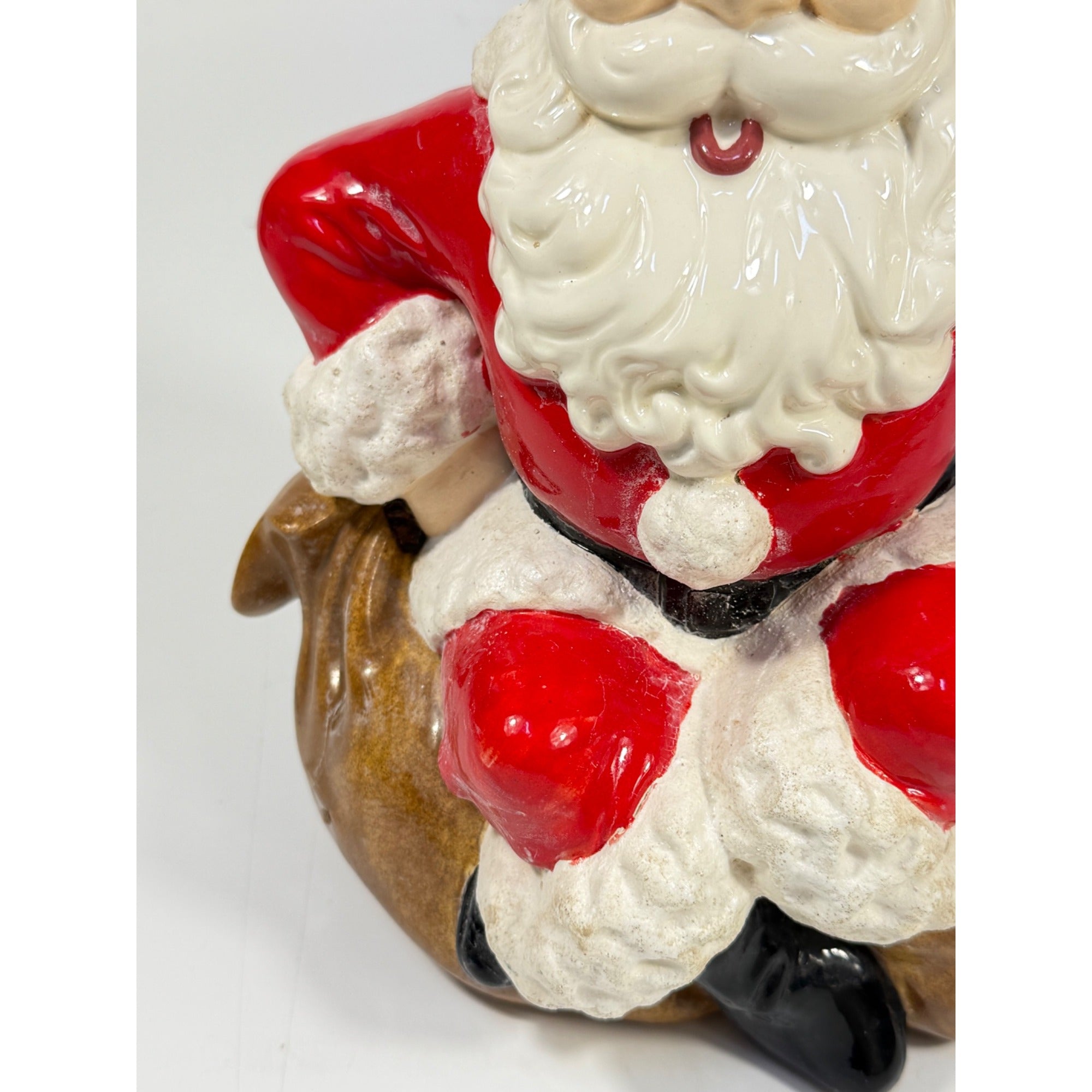 Christmas Santa Claus Figurine Vintage Ceramic  w/ Bell Atlantic Mold Figure 11" Music Box Hand Painted Mid Century Kitchy Jingle Bells