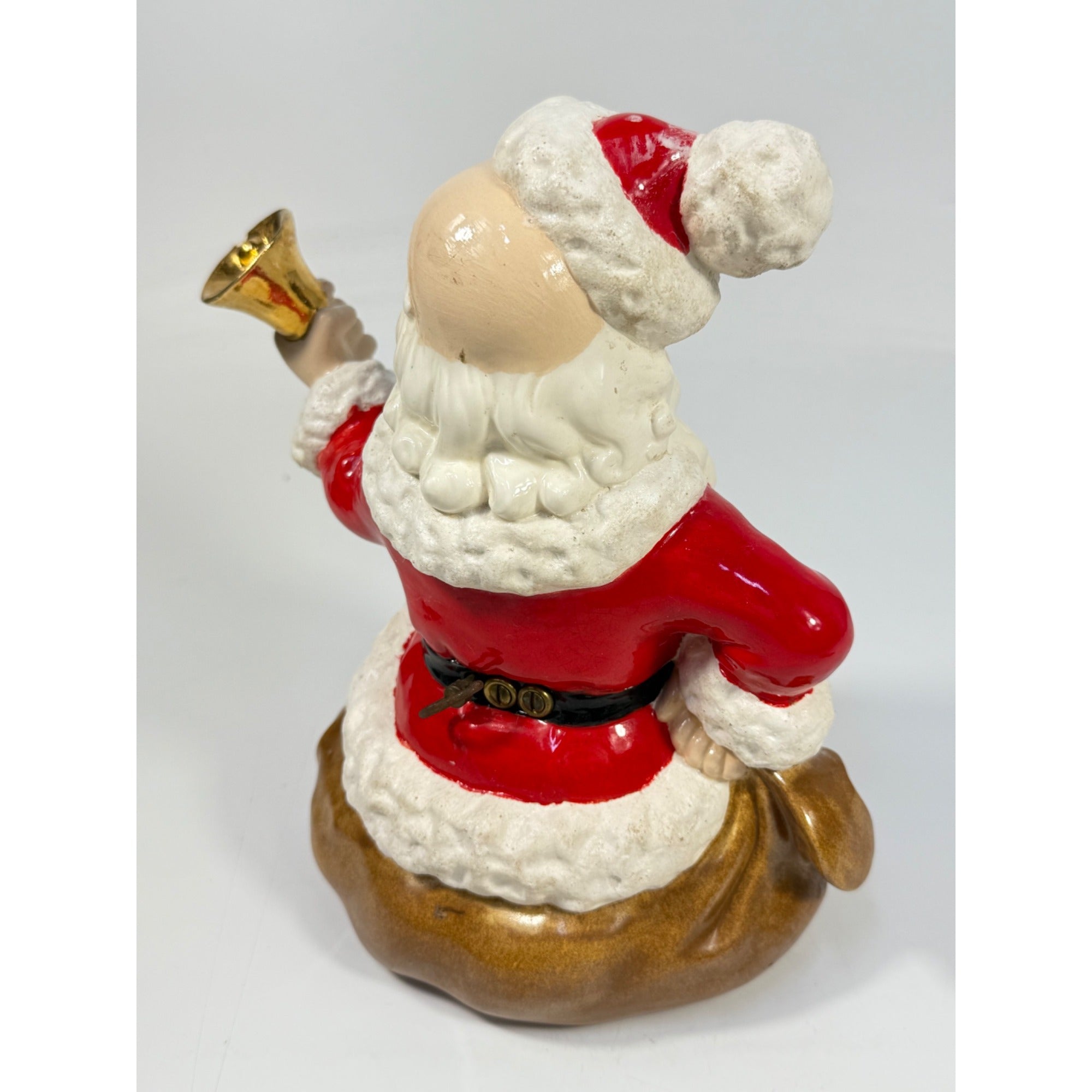 Christmas Santa Claus Figurine Vintage Ceramic  w/ Bell Atlantic Mold Figure 11" Music Box Hand Painted Mid Century Kitchy Jingle Bells