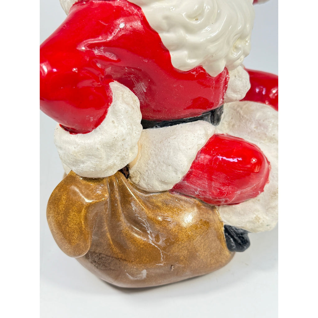 Christmas Santa Claus Figurine Vintage Ceramic  w/ Bell Atlantic Mold Figure 11" Music Box Hand Painted Mid Century Kitchy Jingle Bells