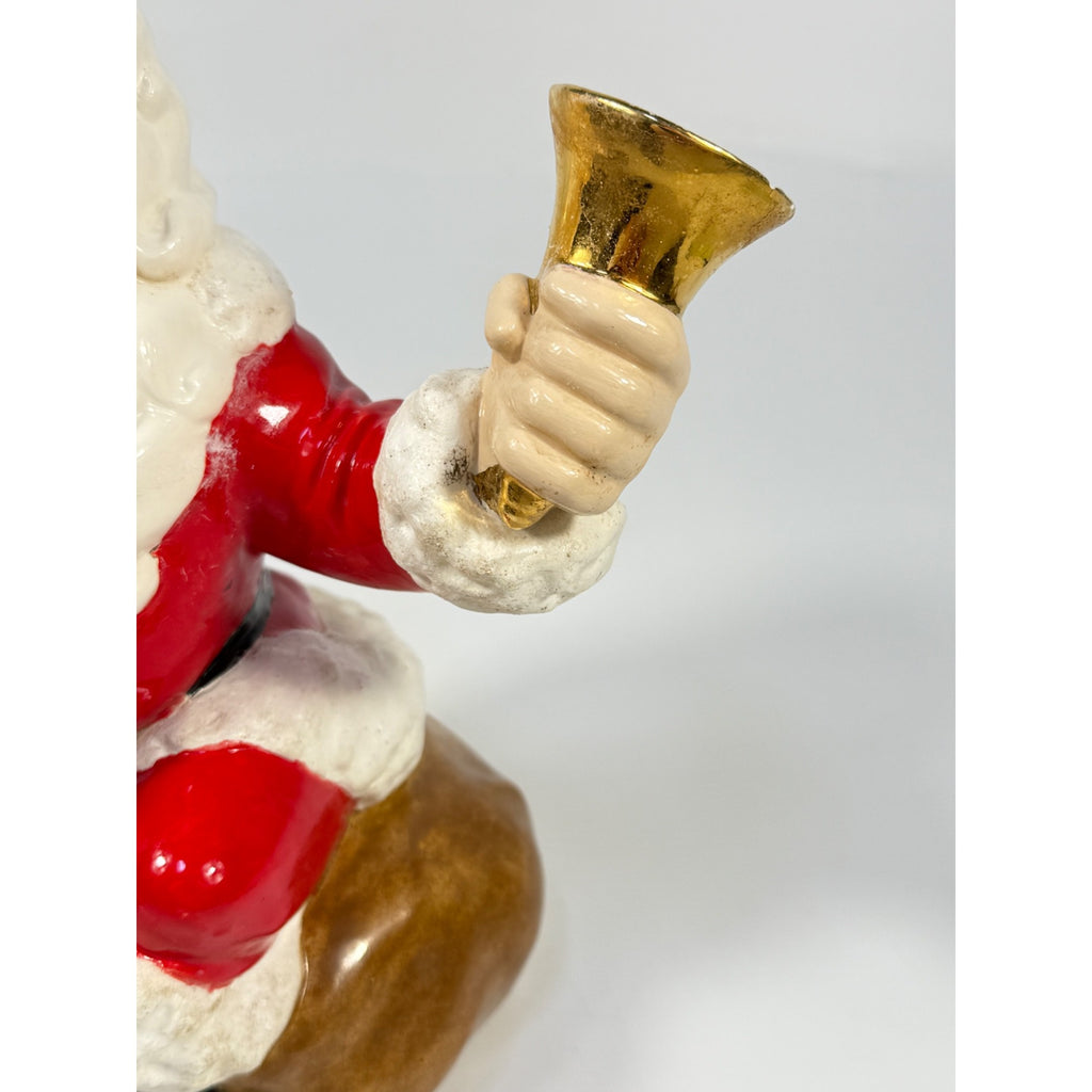 Christmas Santa Claus Figurine Vintage Ceramic  w/ Bell Atlantic Mold Figure 11" Music Box Hand Painted Mid Century Kitchy Jingle Bells