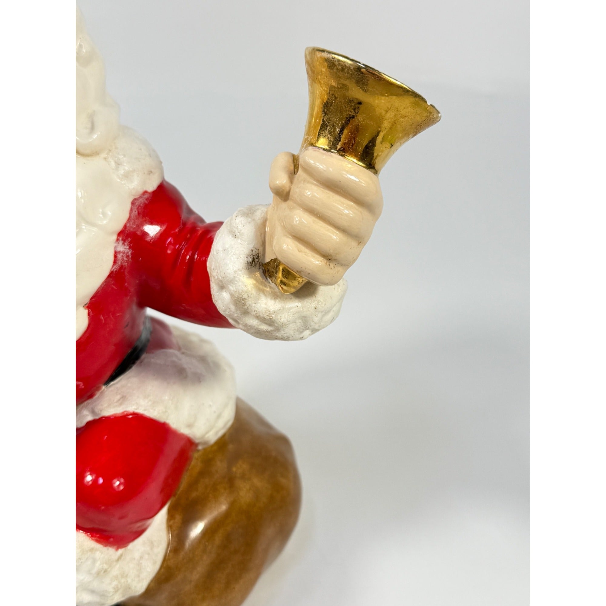Christmas Santa Claus Figurine Vintage Ceramic  w/ Bell Atlantic Mold Figure 11" Music Box Hand Painted Mid Century Kitchy Jingle Bells