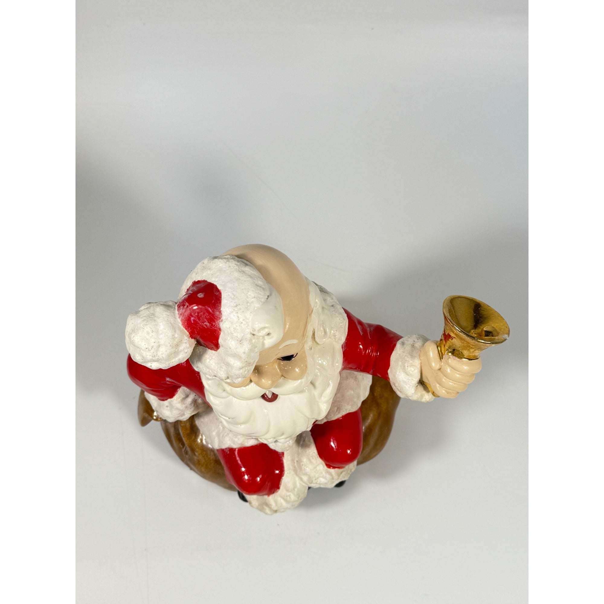 Christmas Santa Claus Figurine Vintage Ceramic  w/ Bell Atlantic Mold Figure 11" Music Box Hand Painted Mid Century Kitchy Jingle Bells
